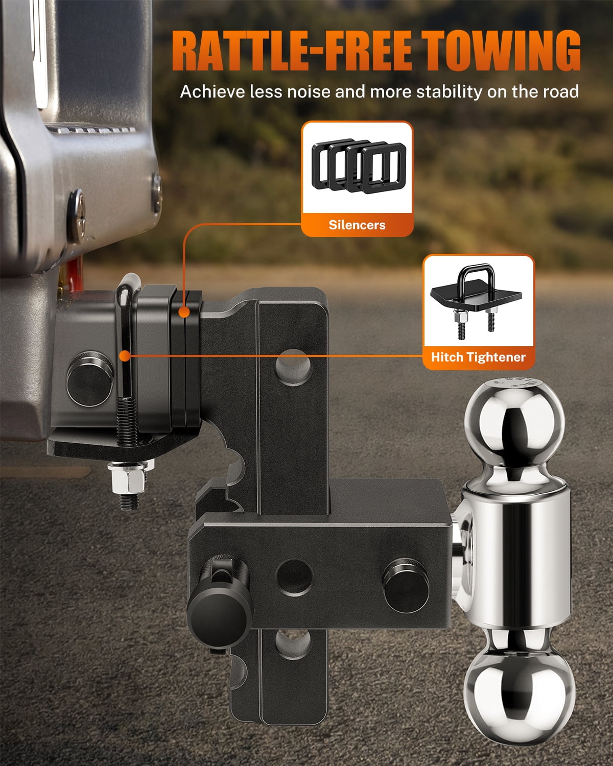 Axientro Adjustable Trailer Hitch Fits 2" Receiver, 6 inch Drop Rise Ball Mount, Dual Balls Tow Hitch, 12,500 LBS GTW, Anti-theft Lock Pin for Truck