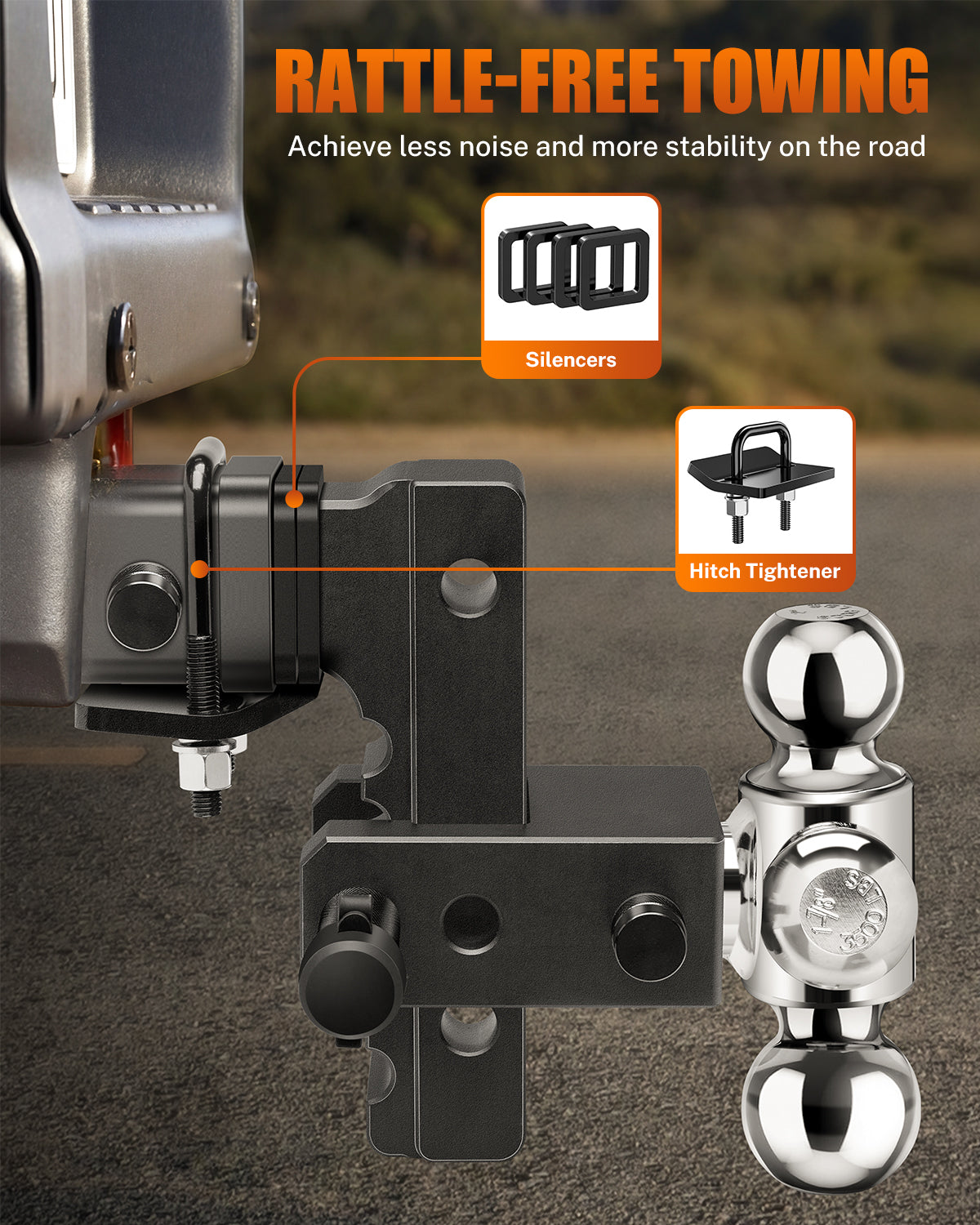 Adjustable Trailer Hitch, Triple Ball Tow Hitch Fits 2'' Receiver, 6‘’ Drop/Rise Truck Hitch, Max 12,500 LBS GTW, Aluminum Drop Hitch with Anti-Theft Lock Pin