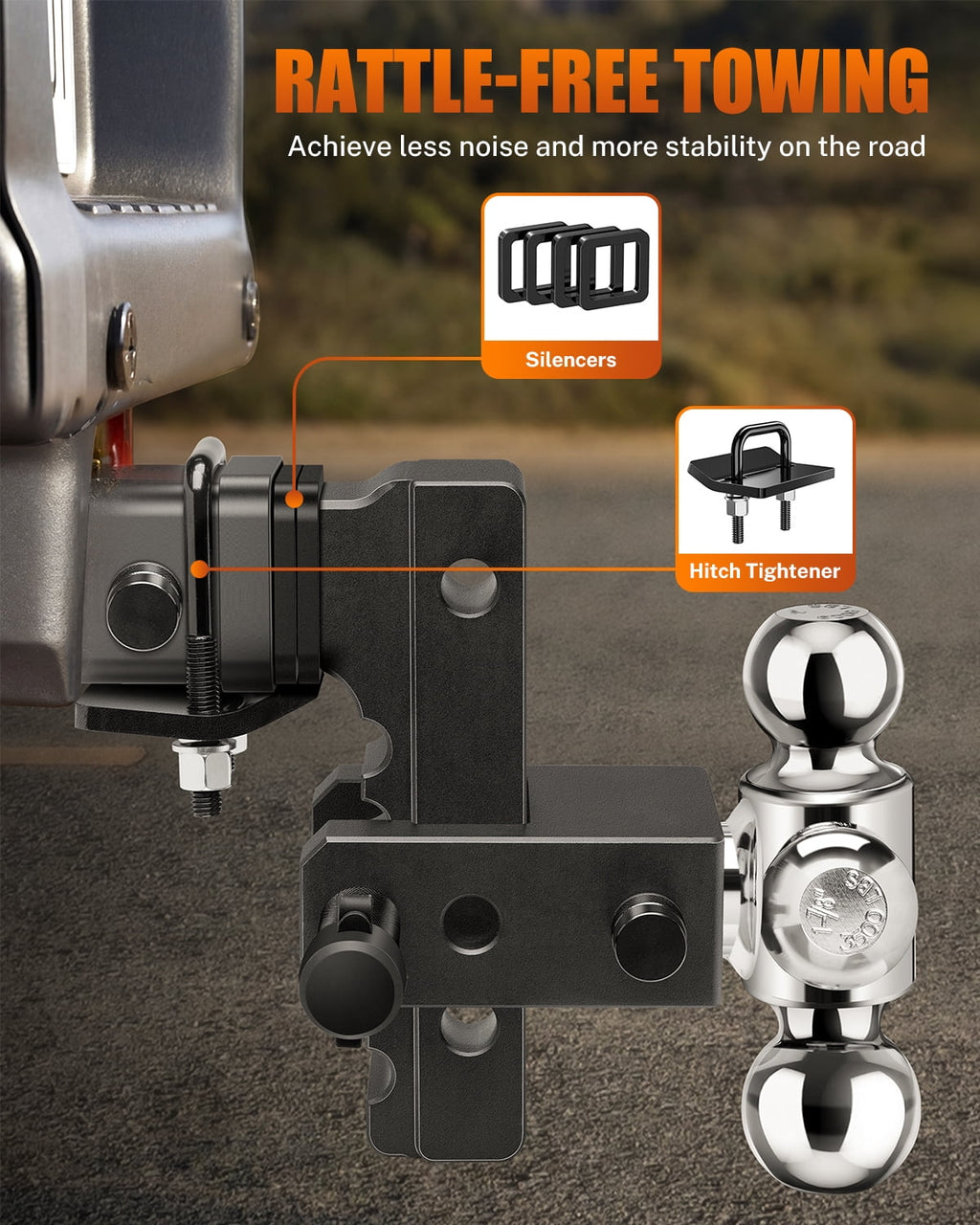 Axientro Adjustable Trailer Hitch Tri-Ball Mount Fits 2" Receiver, Triple Aluminum Balls, 6 inch Drop Rise Tow Hitch, 12,500 LBS GTW, Anti-theft Lock Pin
