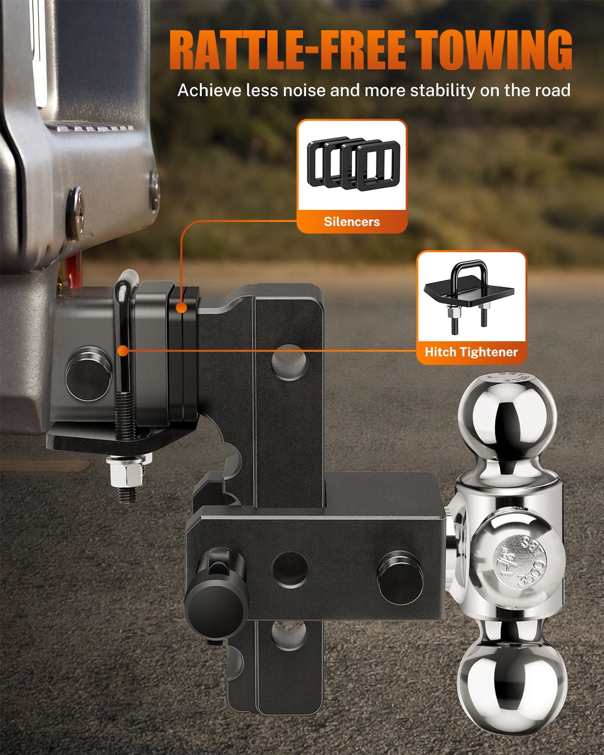 Axientro Adjustable Trailer Hitch Tri-Ball Mount Fits 2" Receiver, Triple Aluminum Balls, 6 inch Drop Rise Tow Hitch, 12,500 LBS GTW, Anti-theft Lock Pin
