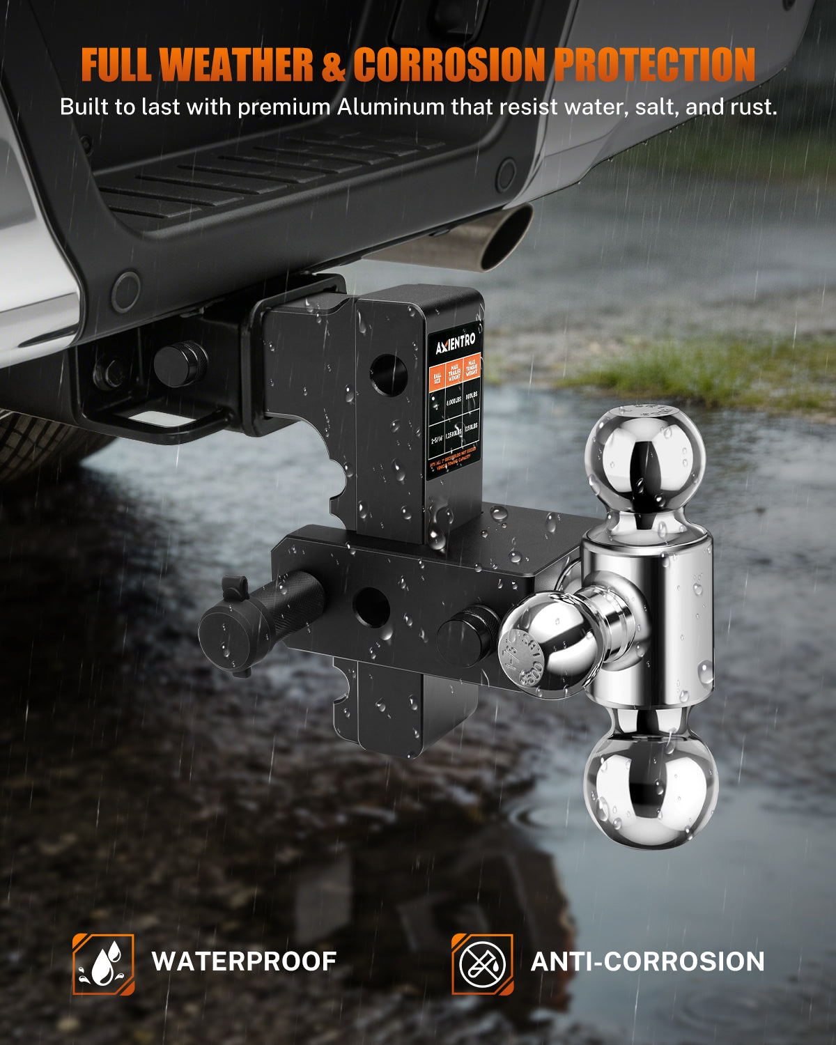 Adjustable Trailer Hitch, Triple Ball Tow Hitch Fits 2'' Receiver, 6‘’ Drop/Rise Truck Hitch, Max 12,500 LBS GTW, Aluminum Drop Hitch with Anti-Theft Lock Pin