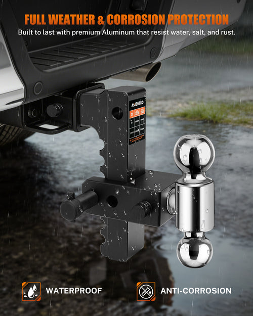 Adjustable Trailer Hitch, Dual Ball Tow Hitch Fits 2'' Receiver, 8‘’ Drop/Rise Truck Hitch, Max 12,500 LBS GTW, Aluminum Drop Hitch with Anti-Theft Lock Pin