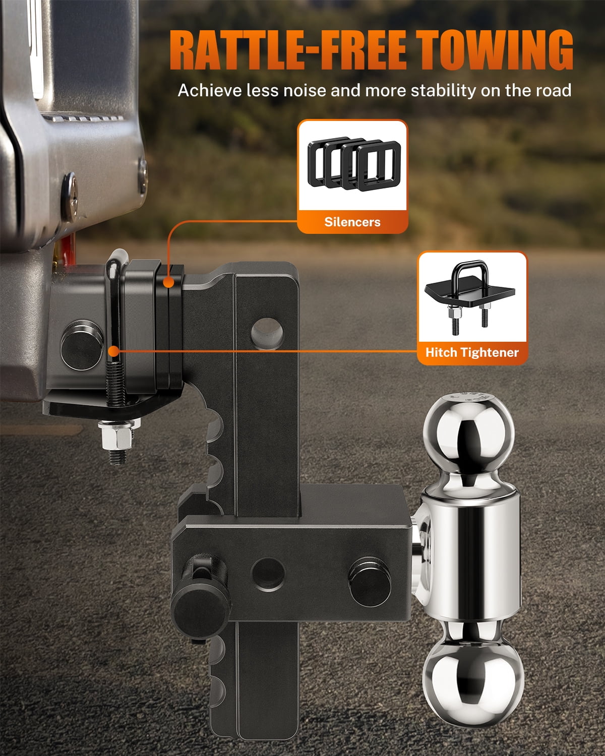 Axientro Adjustable Trailer Hitch Fits 2" Receiver, 8 inch Drop Rise Ball Mount, Dual Balls Tow Hitch, 12,500 LBS GTW, Anti-theft Lock Pin for Truck