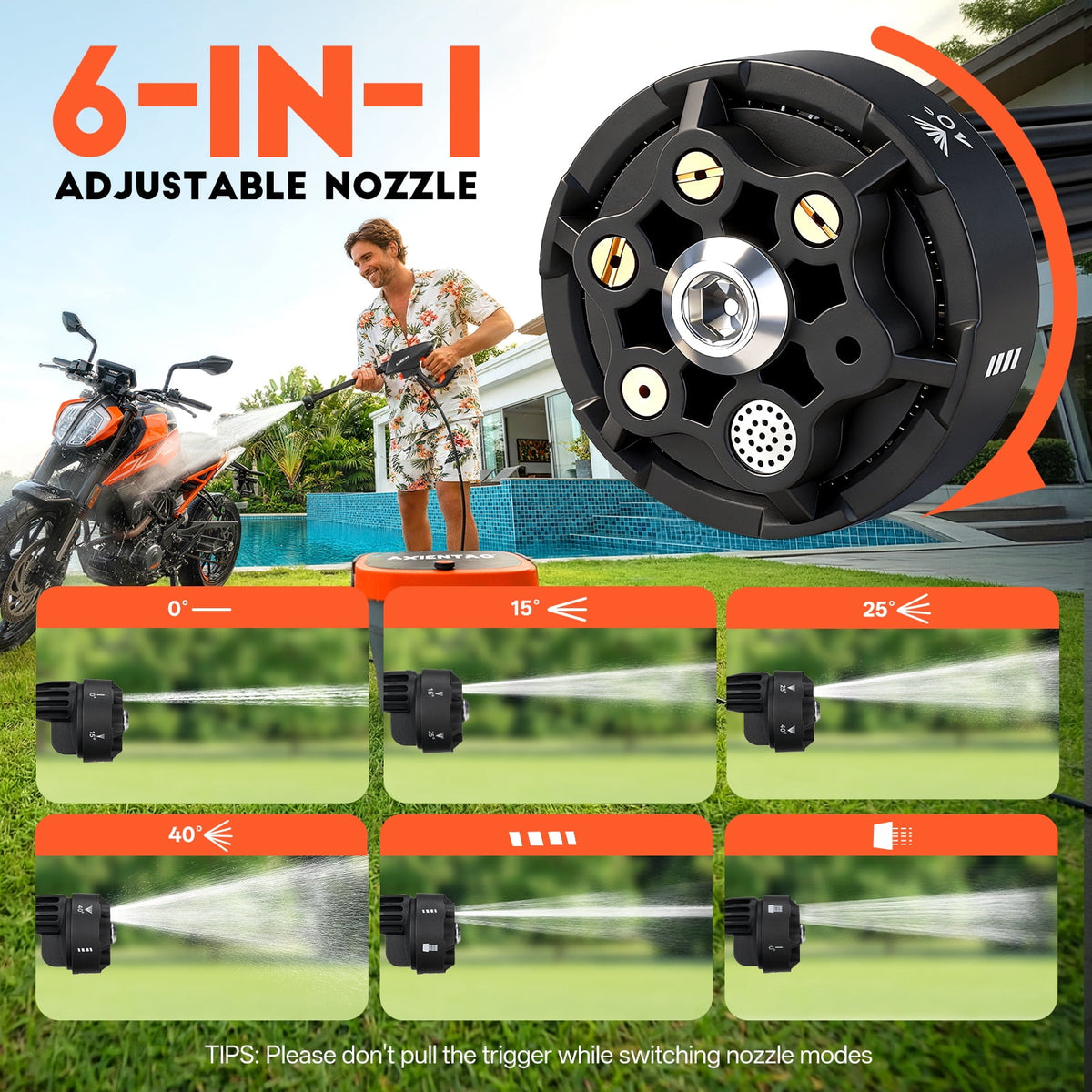 Axientro Portable Cordless Pressure Washer, 750 PSI Power Cleaner with 4.2 Gal Tank, 2x 4.0Ah Batteries & 6-in-1 Nozzle for Car, Patio, Camping, Pet