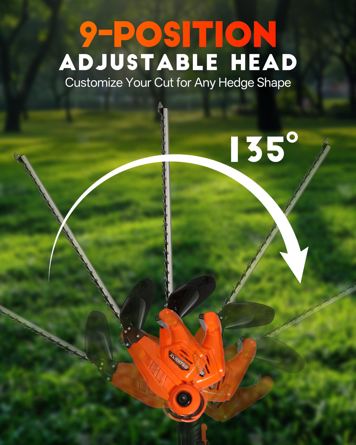 Axientro 23 in Cordless Pole Hedge Trimmer, 14ft Max Reach Extendable Electric Shrub Cutter with Dual 4.0Ah Batteries for Patio Shrubs & Trees