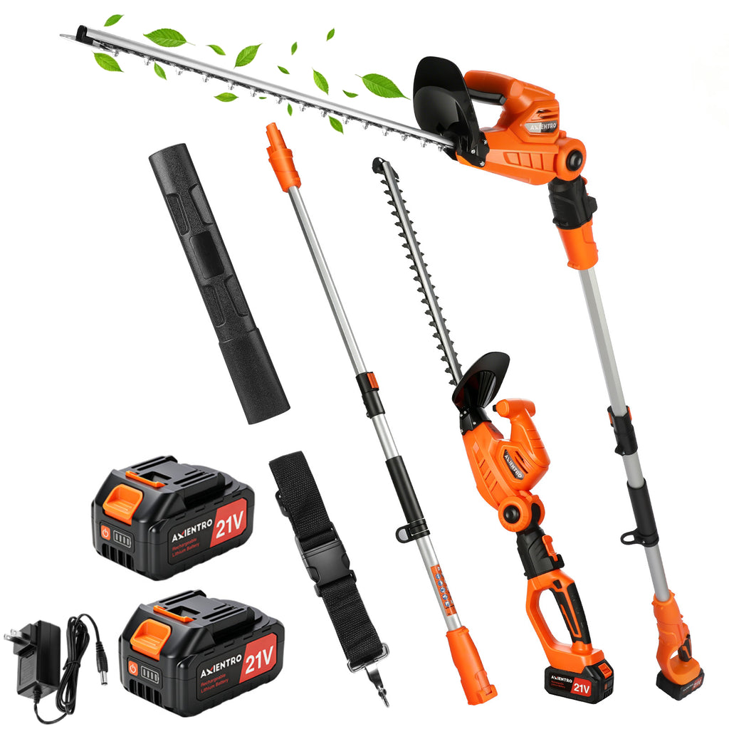 Axientro 23 in Cordless Pole Hedge Trimmer, 14ft Max Reach Extendable Electric Shrub Cutter with Dual 4.0Ah Batteries for Patio Shrubs & Trees