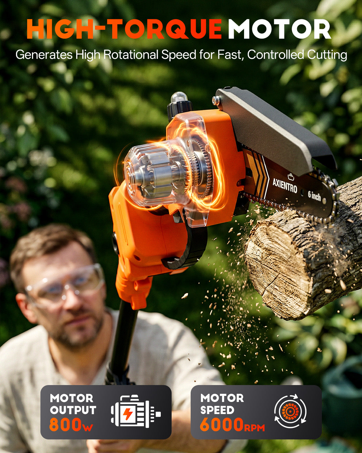 Axientro 2-in-1 Cordless Pole Saw, 6-Inch Brushless Mini Chainsaw with 16FT Extension Pole, 2 x 4.0Ah Battery & Charger, Electric Tree Trimmer for Branch, Wood Cutting