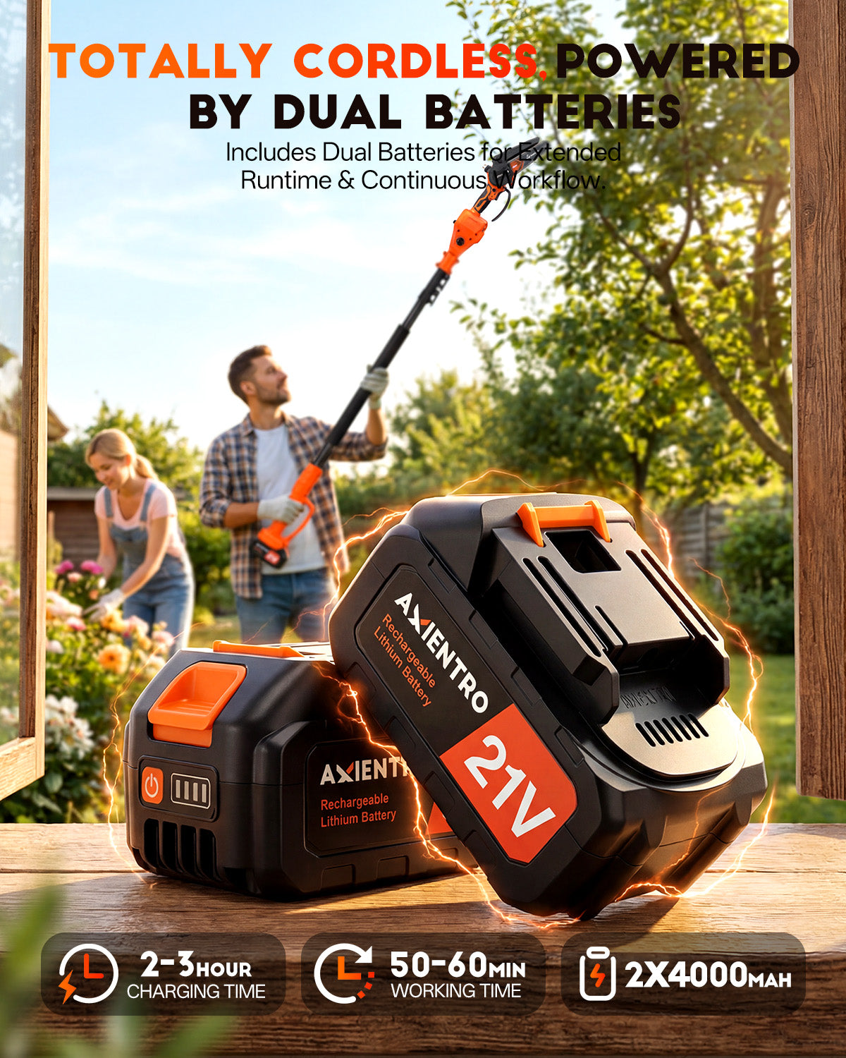 Axientro 2-in-1 Cordless Pole Saw, 6-Inch Brushless Mini Chainsaw with 16FT Extension Pole, 2 x 4.0Ah Battery & Charger, Electric Tree Trimmer for Branch, Wood Cutting