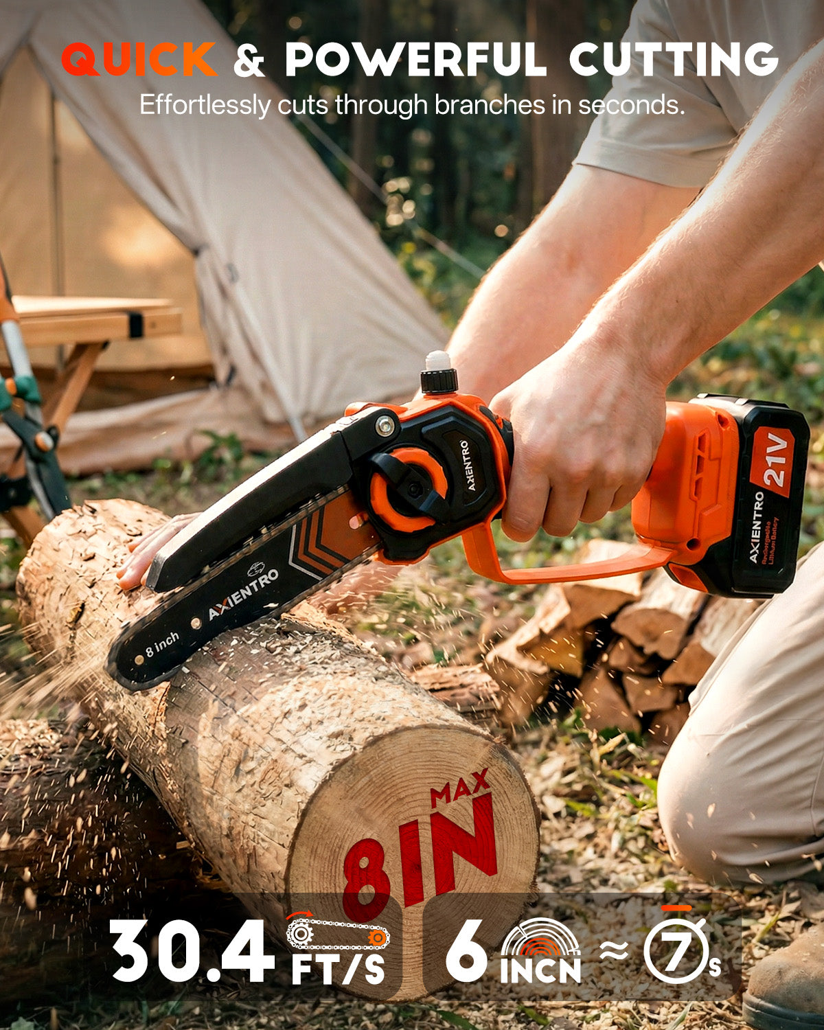 Axientro 2-in-1 Cordless Pole Saw & 8-inch Brushless Mini Chainsaw, Extendable Tree Trimmer with 16ft Max Reach, 2x 4.0Ah Batteries, Replacement Chain