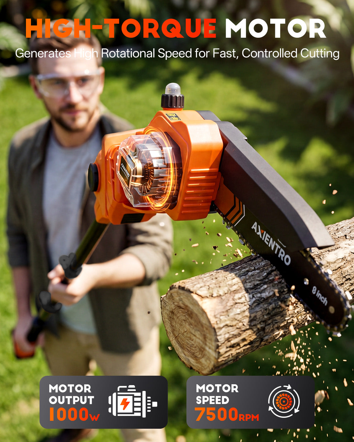 Axientro 2-in-1 Cordless Pole Saw & 8-inch Brushless Mini Chainsaw, Extendable Tree Trimmer with 16ft Max Reach, 2x 4.0Ah Batteries, Replacement Chain