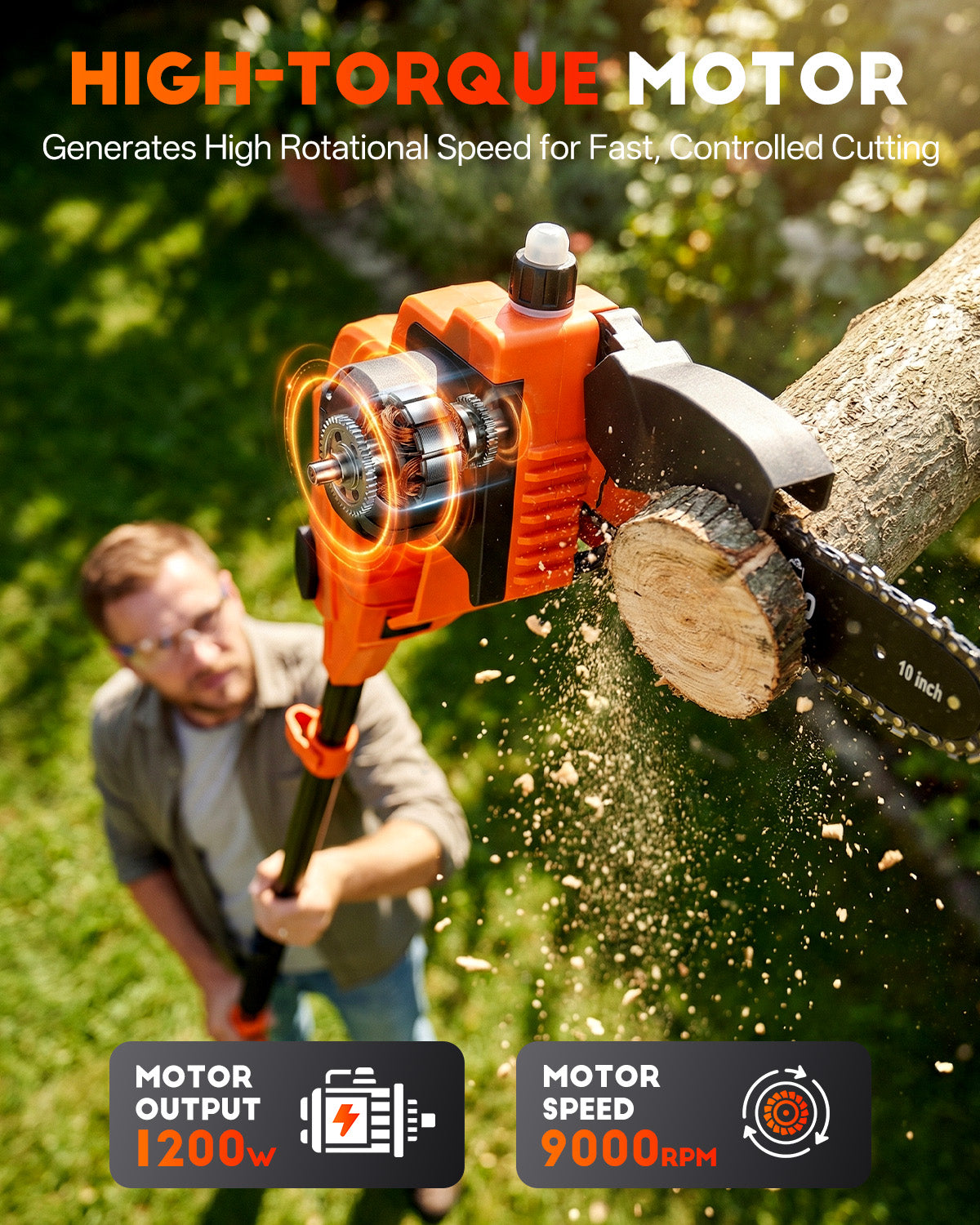 Axientro 3-in-1 Cordless Pole Saw with 8"/10" Brushless Mini Chainsaw, 16FT Extension Pole, 2 x 4.0Ah Battery & Charger, Tree Trimmer for Branch, Wood Cutting