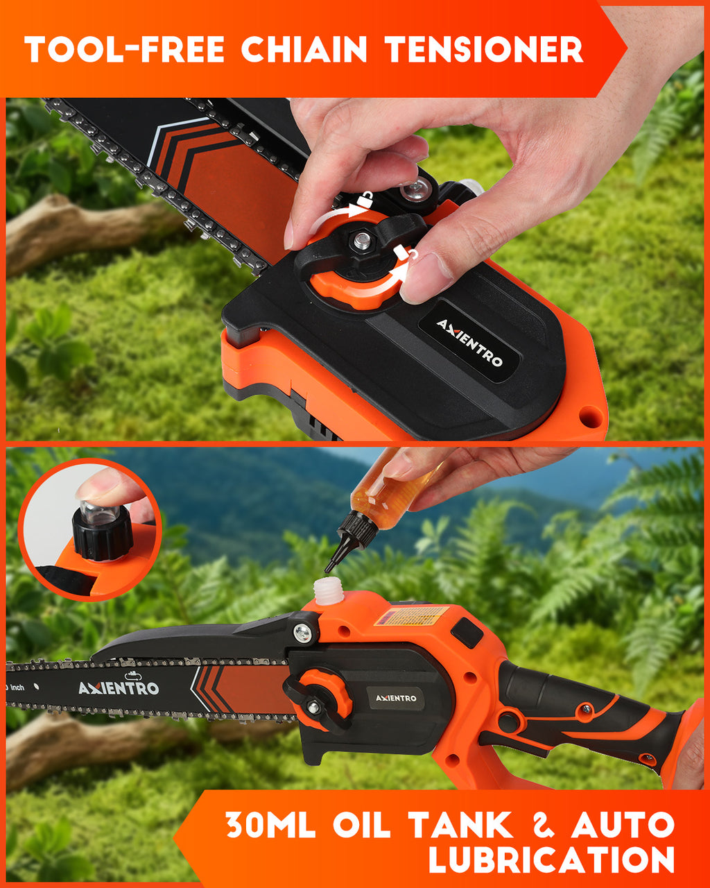 Axientro 3-in-1 Cordless Pole Saw with 8"/10" Brushless Mini Chainsaw, 16FT Extension Pole, 2 x 4.0Ah Battery & Charger, Tree Trimmer for Branch, Wood Cutting