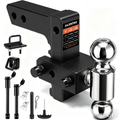 Axientro Adjustable Trailer Hitch Fits 2" Receiver, 6 inch Drop Rise Ball Mount, Dual Balls Tow Hitch, 12,500 LBS GTW, Anti-theft Lock Pin for Truck