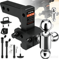 Axientro Adjustable Trailer Hitch Tri-Ball Mount Fits 2" Receiver, Triple Aluminum Balls, 6 inch Drop Rise Tow Hitch, 12,500 LBS GTW, Anti-theft Lock Pin