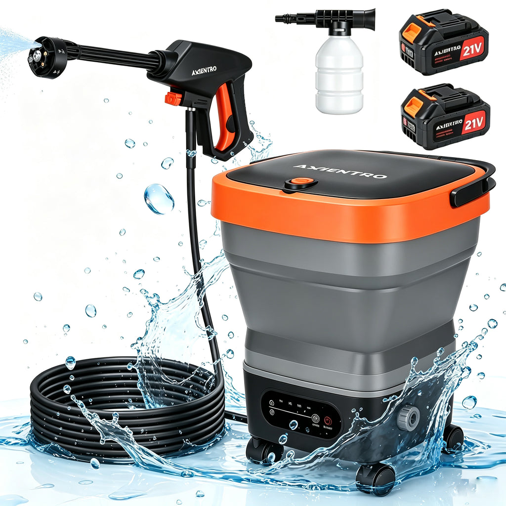 Axientro Portable Cordless Pressure Washer, 750 PSI Power Cleaner with 4.2 Gal Tank, 2x 4.0Ah Batteries & 6-in-1 Nozzle for Car, Patio, Camping, Pet